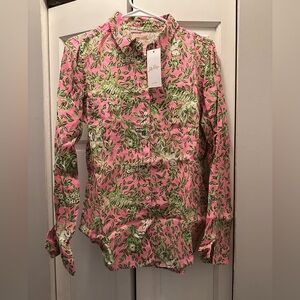 NWT LILLY PULITZER SEA VIEW BUTTON DOWN SHIRT SIZE M ROUSSEAU PINK MAIN CHARACTE